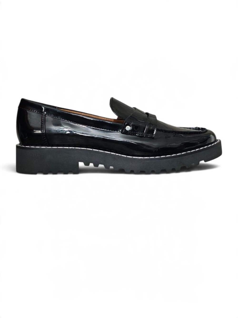 Franco Sarto Cassandra New Black Patent Platform Lug Sole Penny Loafers Size 8M - Picture 1 of 11